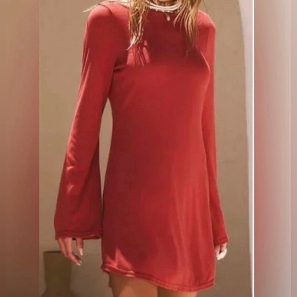 Free People Beach Rosalia Long Sleeve Low Back Dress Terra Cotta Brick Large